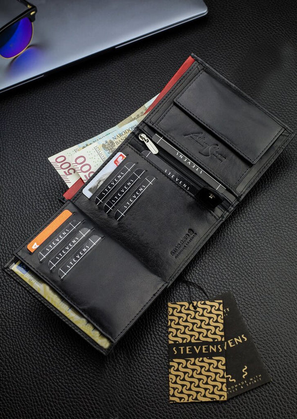 Vyriška natūralios odos piniginė Stevens Z06-326-R, RFID apsauga