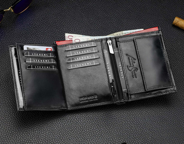 Vyriška natūralios odos piniginė Stevens Z06-326-R, RFID apsauga