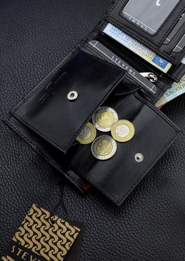 Vyriška natūralios odos piniginė Stevens Z06-8888-R, RFID apsauga