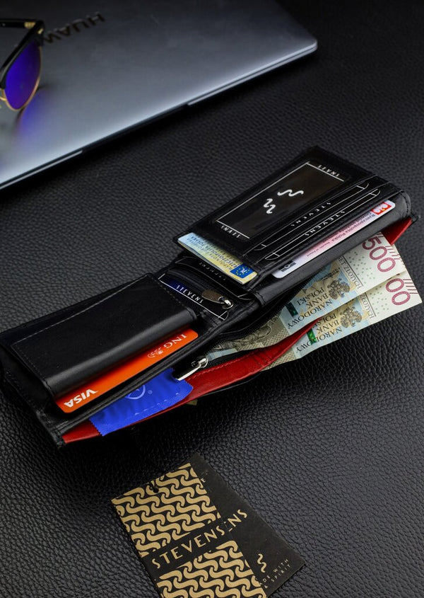 Vyriška natūralios odos piniginė Stevens Z06-8888-R, RFID apsauga