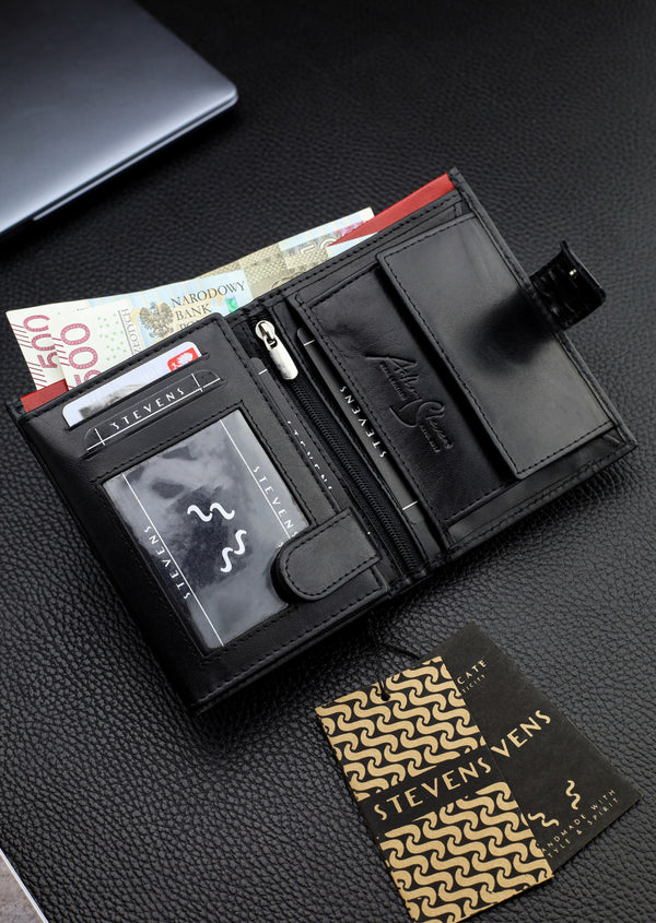 Vyriška natūralios odos piniginė Stevens Z06, juoda S512