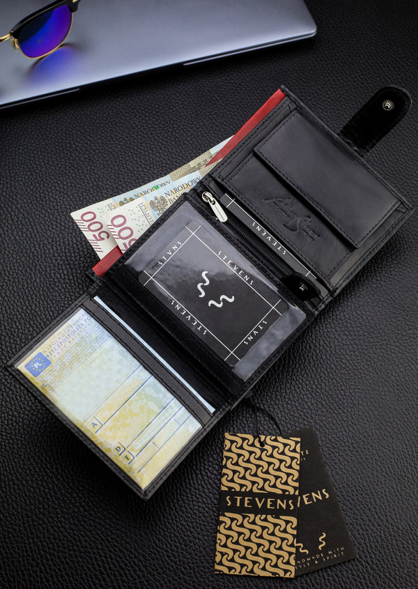 Vyriška natūralios odos piniginė Stevens Z06, juoda S512