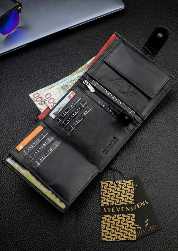 Vyriška natūralios odos piniginė Stevens Z06, juoda S512
