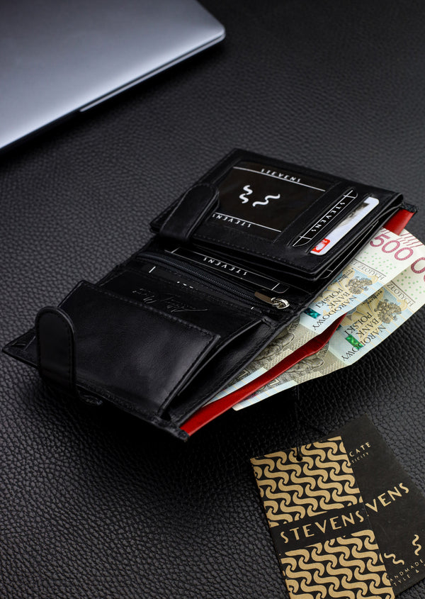 Vyriška natūralios odos piniginė Stevens Z06, juoda S512