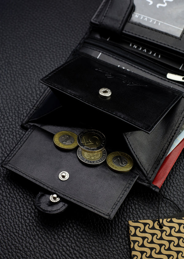 Vyriška natūralios odos piniginė Stevens Z06, juoda S512