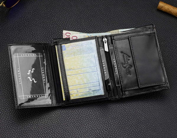 Vyriška natūralios odos piniginė Stevens Z08-326-R, RFID apsauga