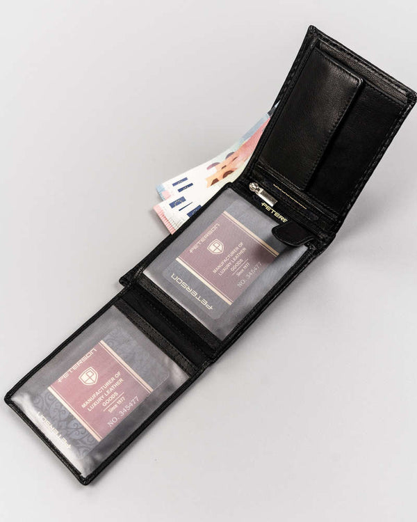 Vyriška odinė piniginė Peterson T99, juoda S481
