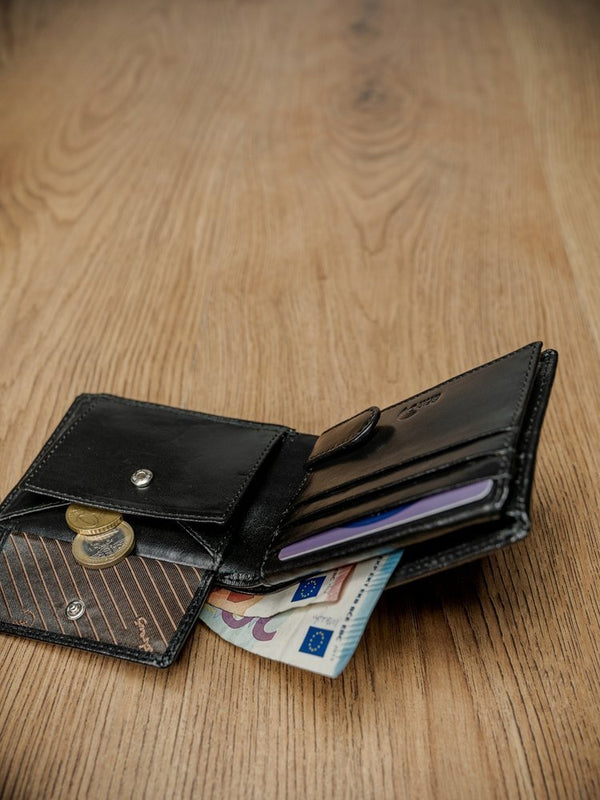 Vyriška odinė piniginė Pierre Andreus su RFID apsauga, juoda S479