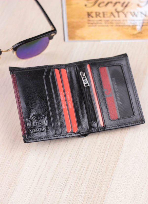 Vyriška odinė piniginė Pierre Cardin Tilak29 1810 RFID apsauga, juoda + raudona S452