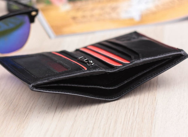 Vyriška odinė piniginė Pierre Cardin Tilak29 1810 RFID apsauga, juoda + raudona S452
