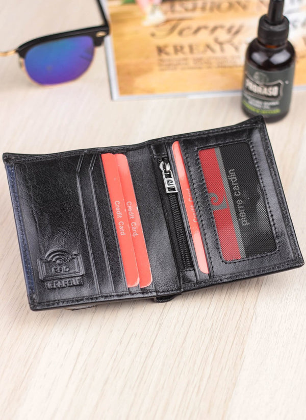 Vyriška odinė piniginė Pierre Cardin Tilak29 1810 RFID juoda + mėlyna S451