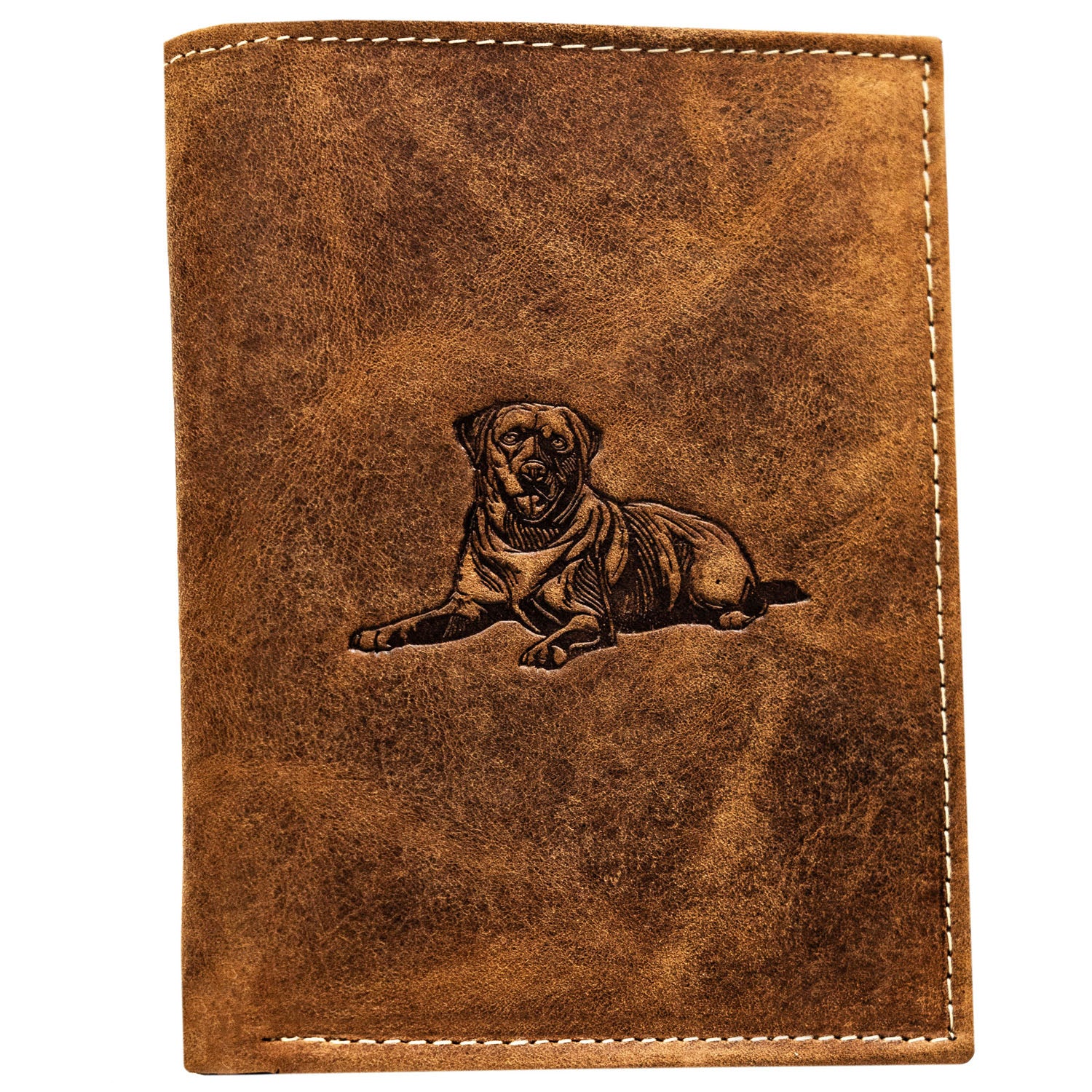 Vyriška odinė piniginė, ruda, su šuns įspaudu S145
