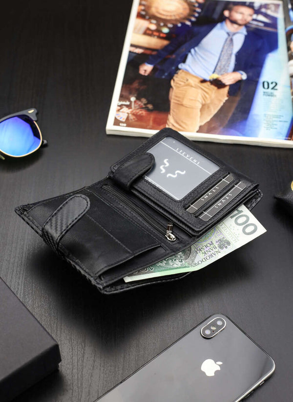 Vyriška odinė piniginė Stevens Carbon, juoda S184