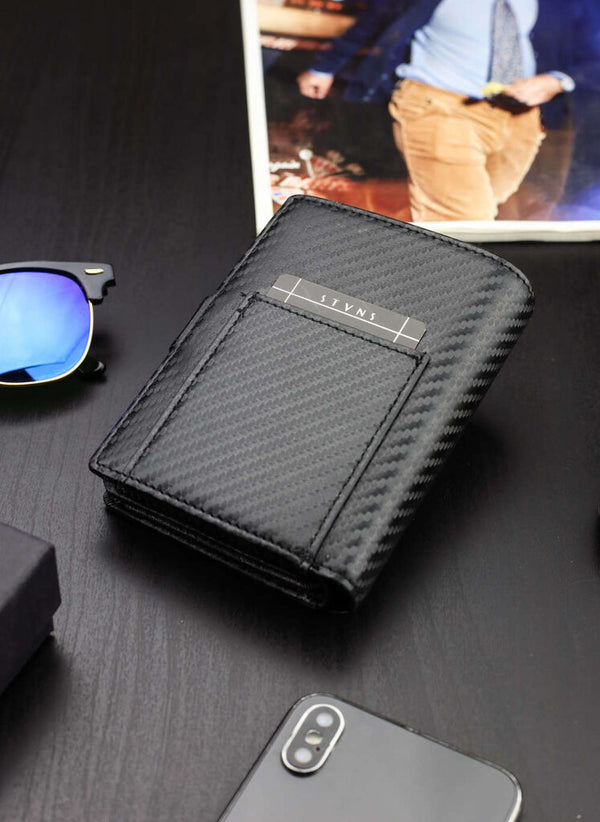 Vyriška odinė piniginė Stevens Carbon, juoda S184