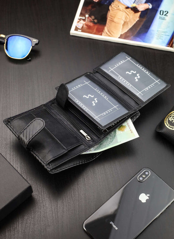 Vyriška odinė piniginė Stevens Carbon, juoda S184