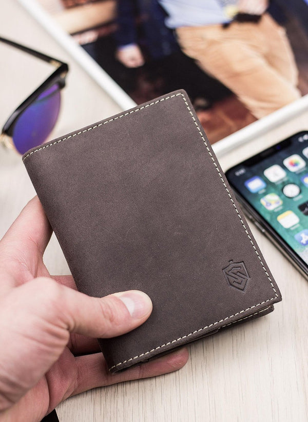 Vyriška odinė piniginė STEVENS RFID su apsauga Plona SLIM S199