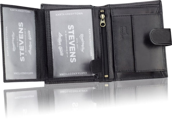 Vyriška odinė piniginė STEVENS su RFID apsauga juodos spalvos S196