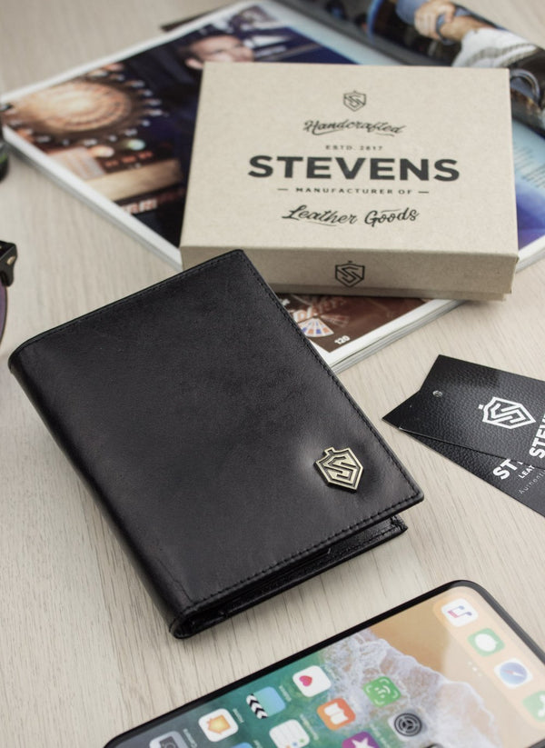 Vyriška odinė piniginė STEVENS su RFID apsauga Plona SLIM S197