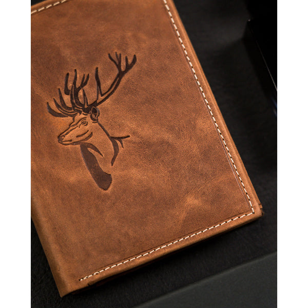 Vyriška odinė piniginė su elnio įspaudu, ruda S161
