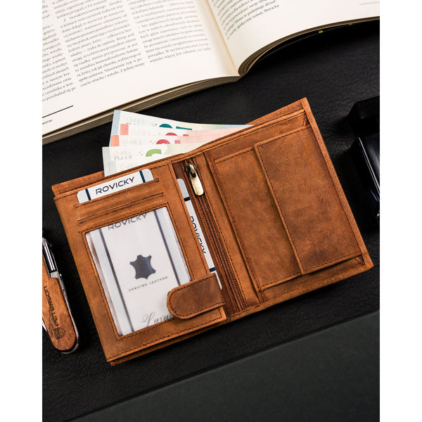 Vyriška odinė piniginė su elnio įspaudu, ruda S161