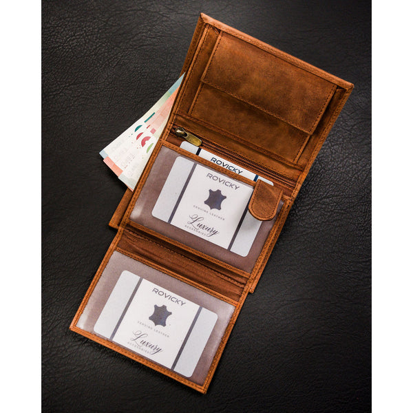 Vyriška odinė piniginė su elnio įspaudu, ruda S161