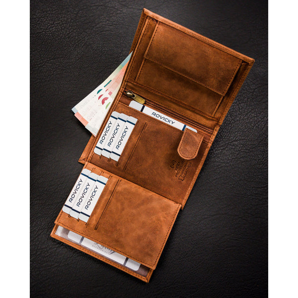 Vyriška odinė piniginė su elnio įspaudu, ruda S161