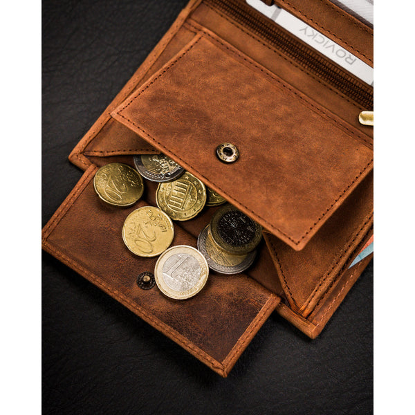 Vyriška odinė piniginė su elnio įspaudu, ruda S161