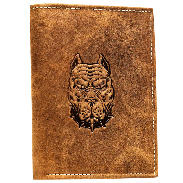 Vyriška odinė piniginė su šuns galvos įspaudu S159