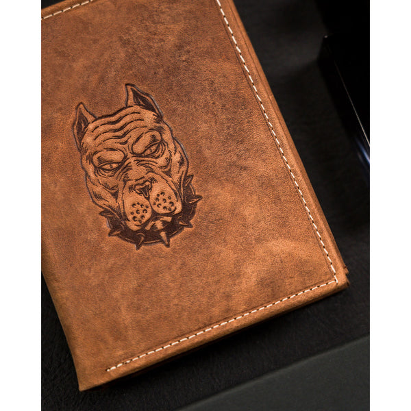 Vyriška odinė piniginė su šuns galvos įspaudu S159