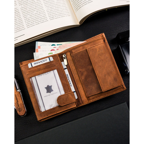 Vyriška odinė piniginė su šuns galvos įspaudu S159