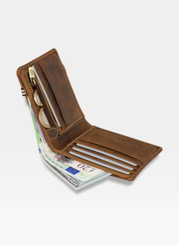 Vyriška odinė piniginė Visconti BN3, šviesiai ruda, su RFID apsauga ir užsegimu guma
 S170