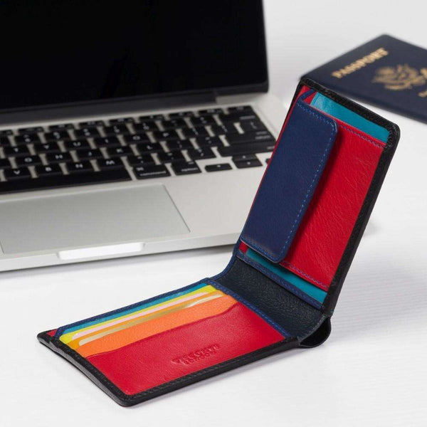 Vyriška odinė piniginė VISCONTI SP61 juoda + daugiaspalvė su RFID apsauga S177