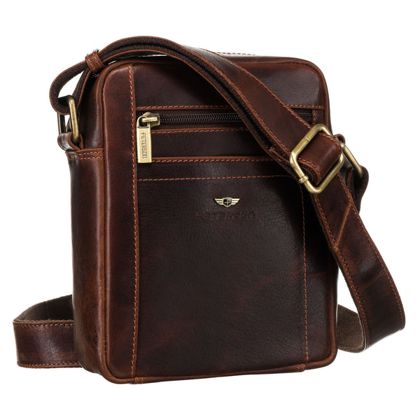 Vyriška odinė rankinė, ruda, su užtrauktuku R210