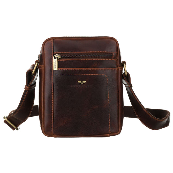 Vyriška odinė rankinė, ruda, su užtrauktuku R210