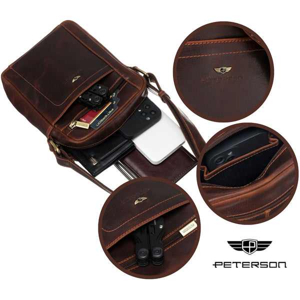 Vyriška odinė rankinė, ruda, su užtrauktuku R210