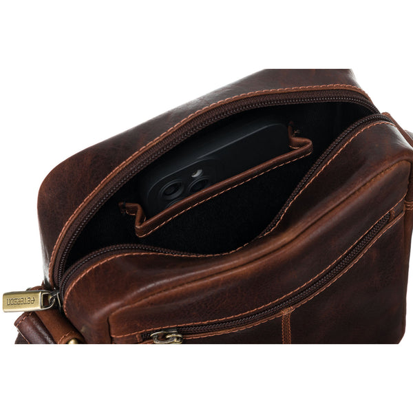 Vyriška odinė rankinė, ruda, su užtrauktuku R210