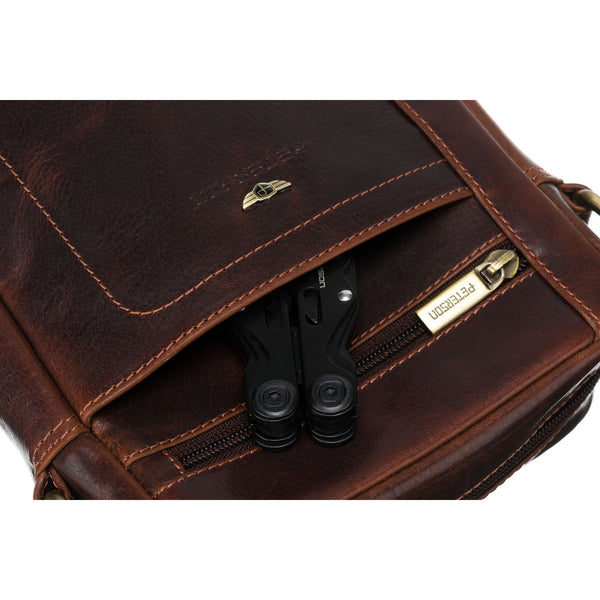 Vyriška odinė rankinė, ruda, su užtrauktuku R210