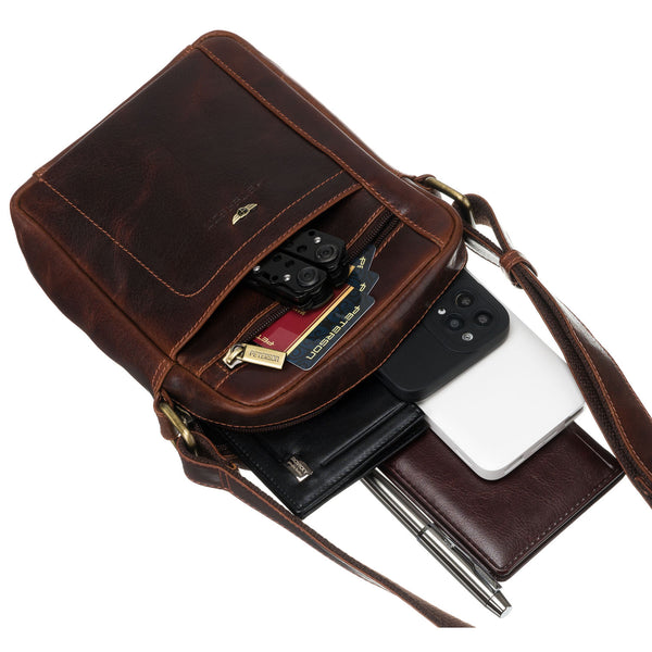 Vyriška odinė rankinė, ruda, su užtrauktuku R210