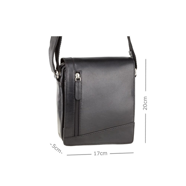 Vyriška odinė rankinė Visconti S7, juoda, su reguliuojamu dirželiu ir užtrauktuku