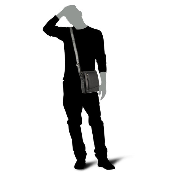 Vyriška odinė rankinė Visconti S7, juoda, su reguliuojamu dirželiu ir užtrauktuku