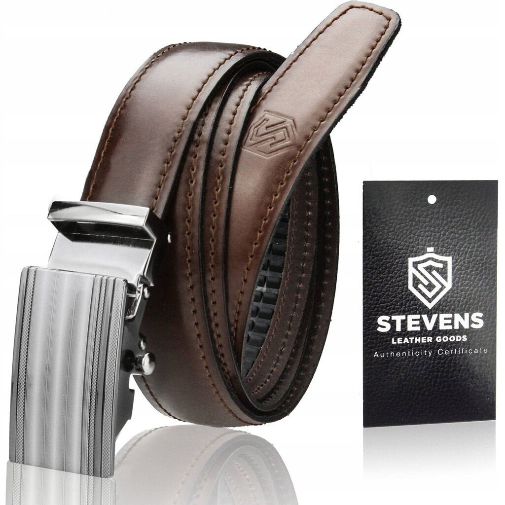 Vyriškas odinis diržas Stevens su automatine sagtimi, rudas D31