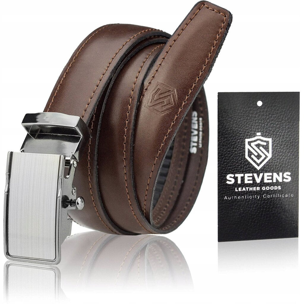 Vyriškas odinis diržas Stevens su automatine sagtimi, rudas D32