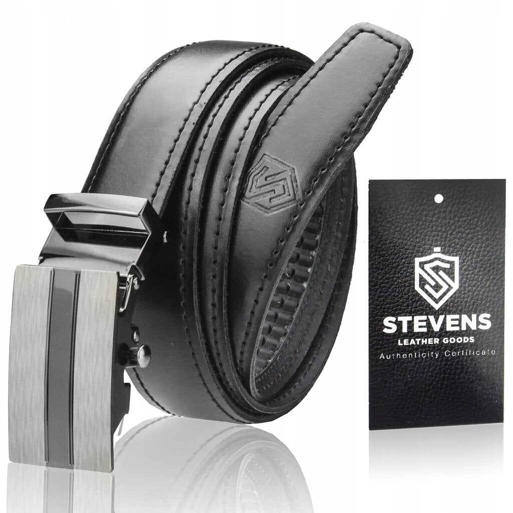 Vyriškas odinis diržas Stevens su automatine sagtimi, juodas D33