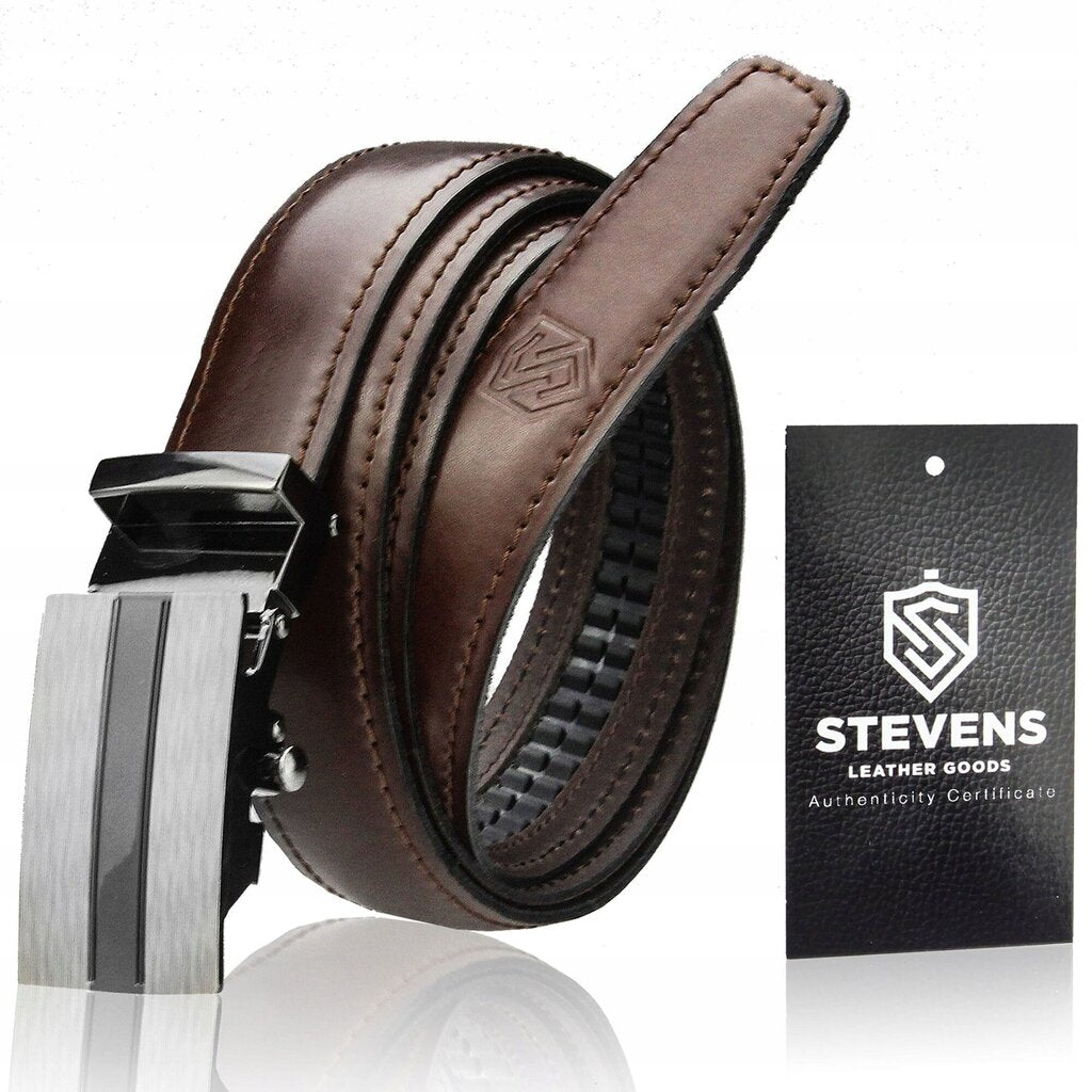Vyriškas odinis diržas Stevens su automatine sagtimi, rudas D29