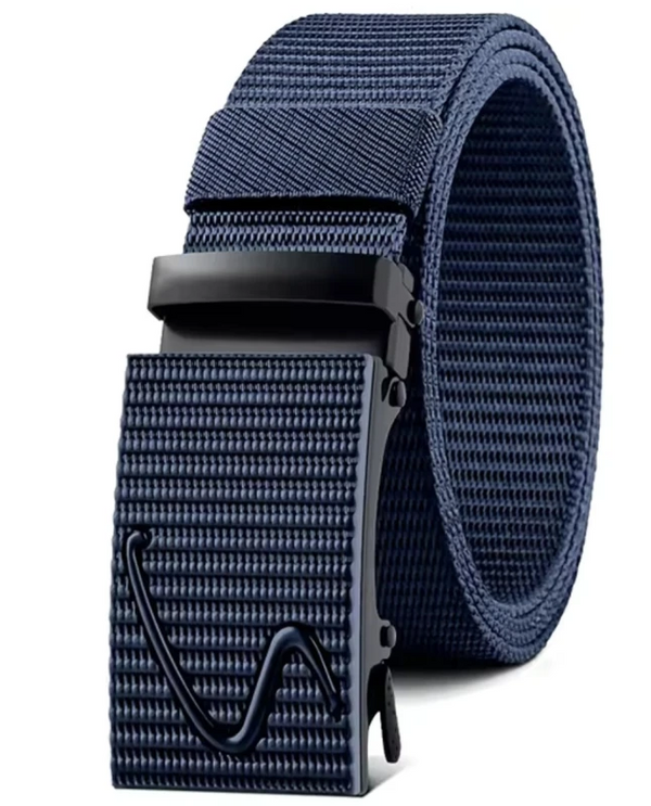 Vyriškas tamprus diržas su automatine kelnių sagtimi, tamsiai mėlynos spalvos D7