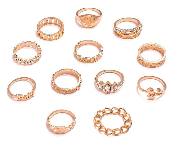 Žiedų rinkinys 12 vnt, aukso spalvos