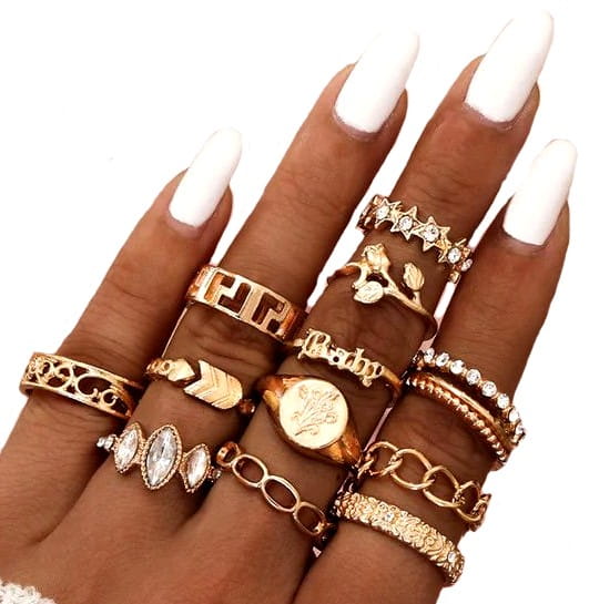 Žiedų rinkinys 12 vnt, aukso spalvos