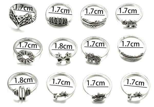 Žiedų rinkinys 12 vnt, sidabro spalvos