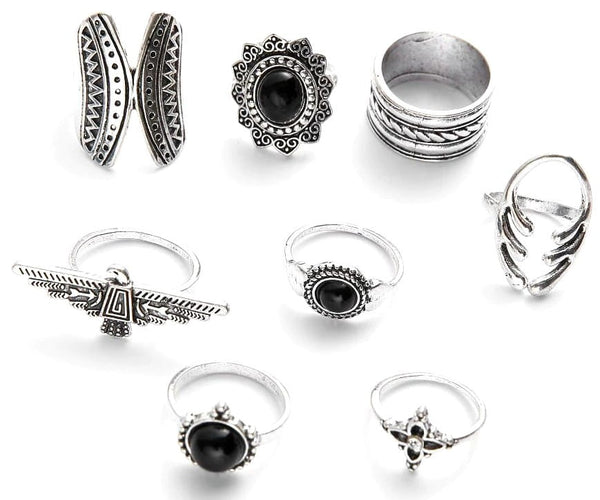 Žiedų rinkinys 8 vnt, sidabrinės spalvos