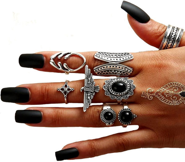 Žiedų rinkinys 8 vnt, sidabrinės spalvos